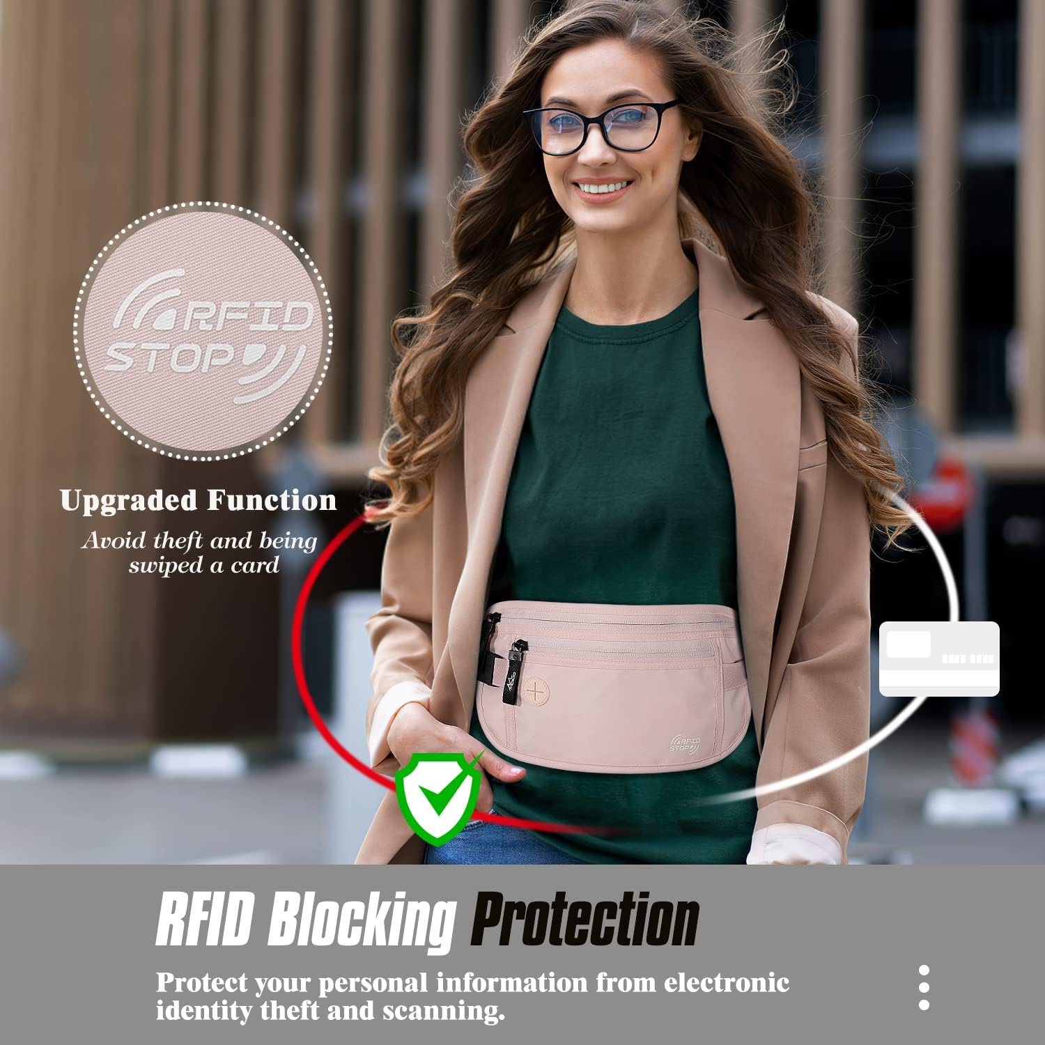Thumbnail 1 de MoKo Secure Travel Money Belt RFID Pink