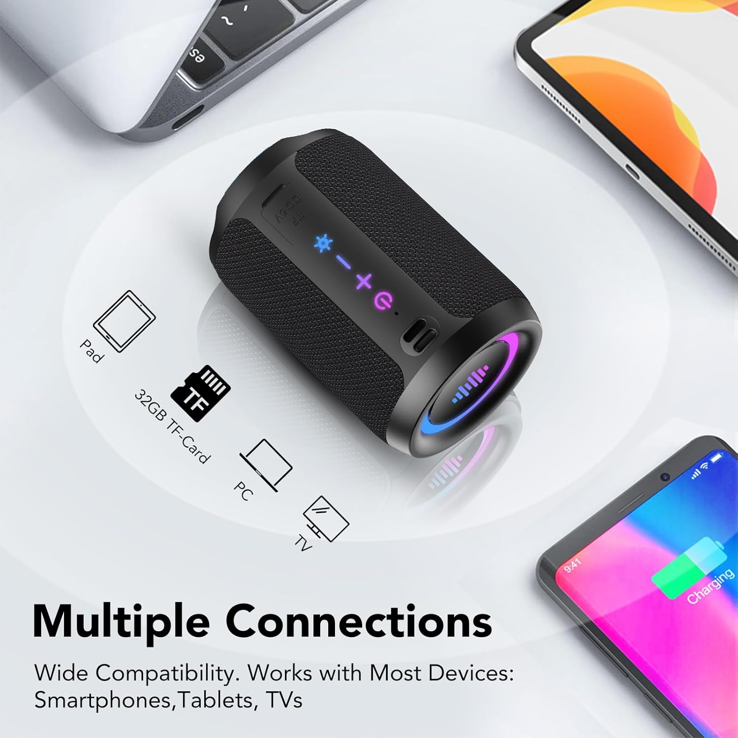 Thumbnail 6 de Bluetooth 5.4 Portable Speaker with Stereo Sound, Mic & 12H Playtime (IPX7, 6 RGB, TWS pairing)