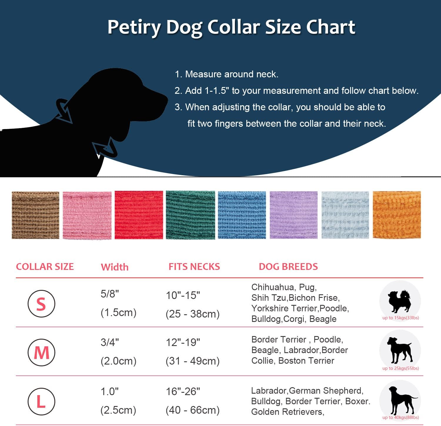 Thumbnail 4 de Petiry Soft Dog Collar with Safety Metal Buckle – Adjustable Corduroy Collar for Large Dogs (Blue, 40–66 cm)