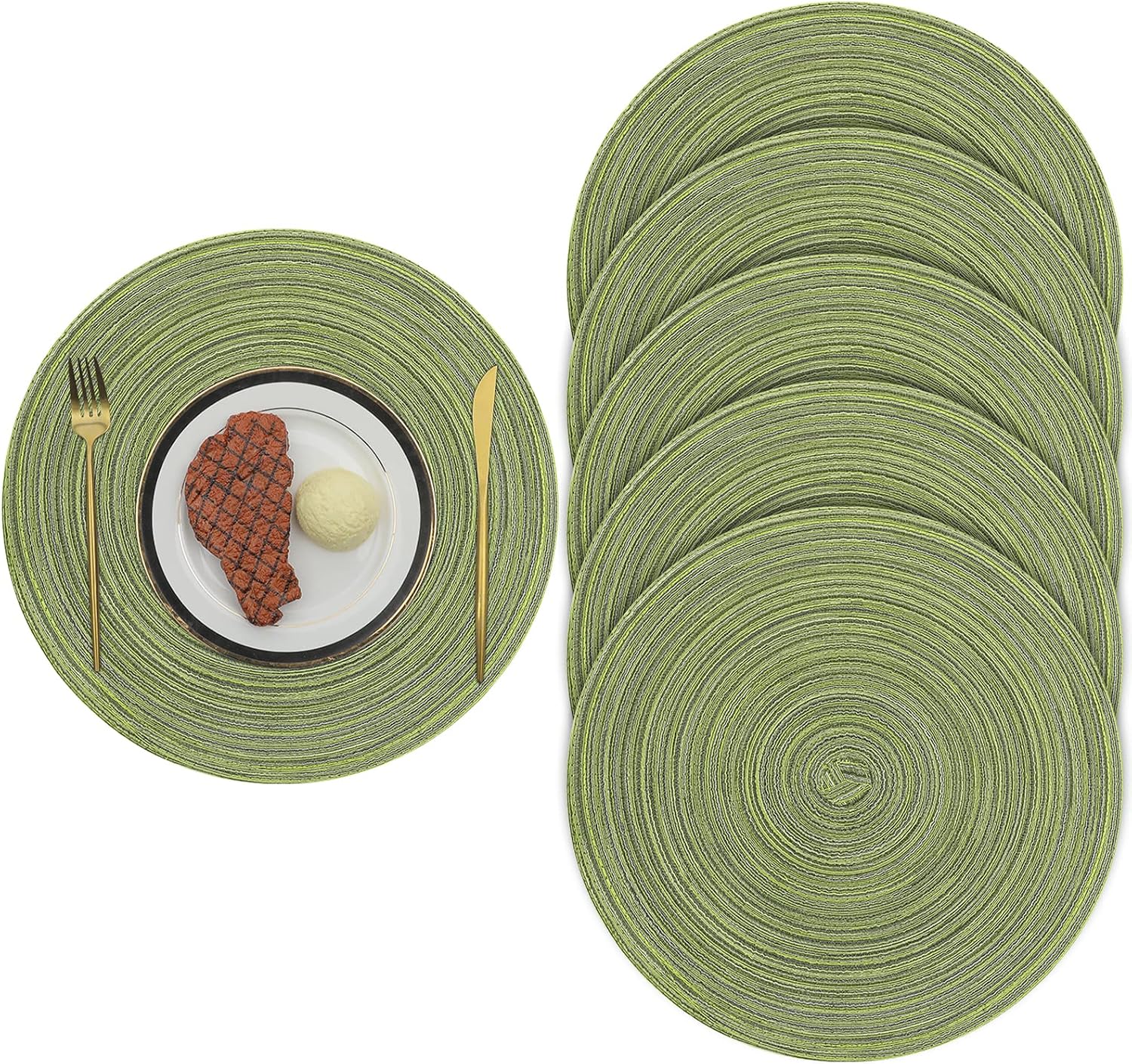 Detalle de Pauwer ronde geweven placemats, set van 6, groen, 38 cm