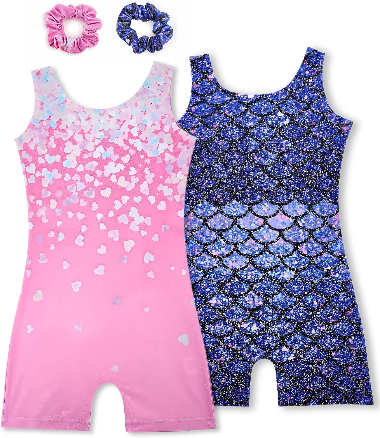 Detalle de Tstiti Sparkly Girls’ Gymnastics Biketards, 2-Pack with Matching Scrunchies