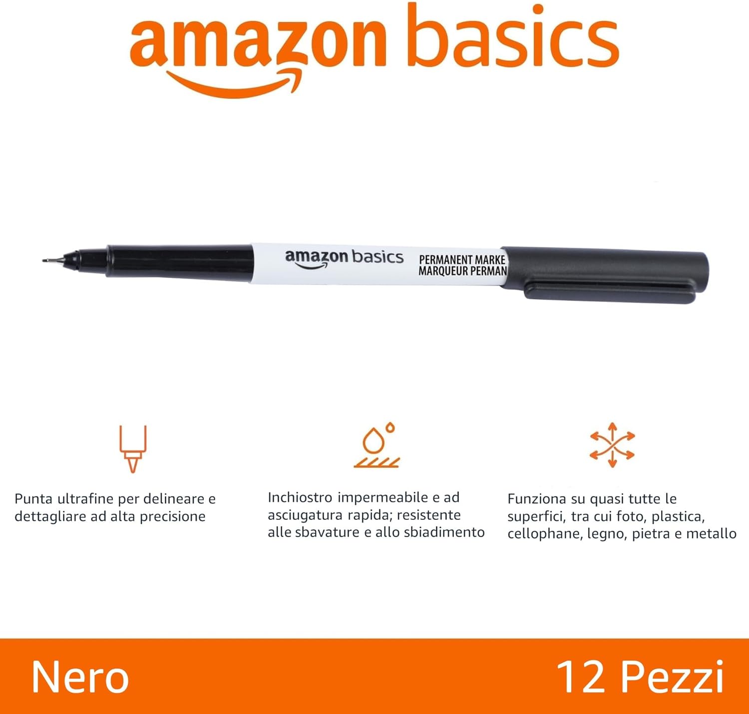 Detalle 2 de Amazon Basics Ultra Fine Point Permanent Markers, Black, 12-Pack – Pennarelli indelebili a punta ultrafine