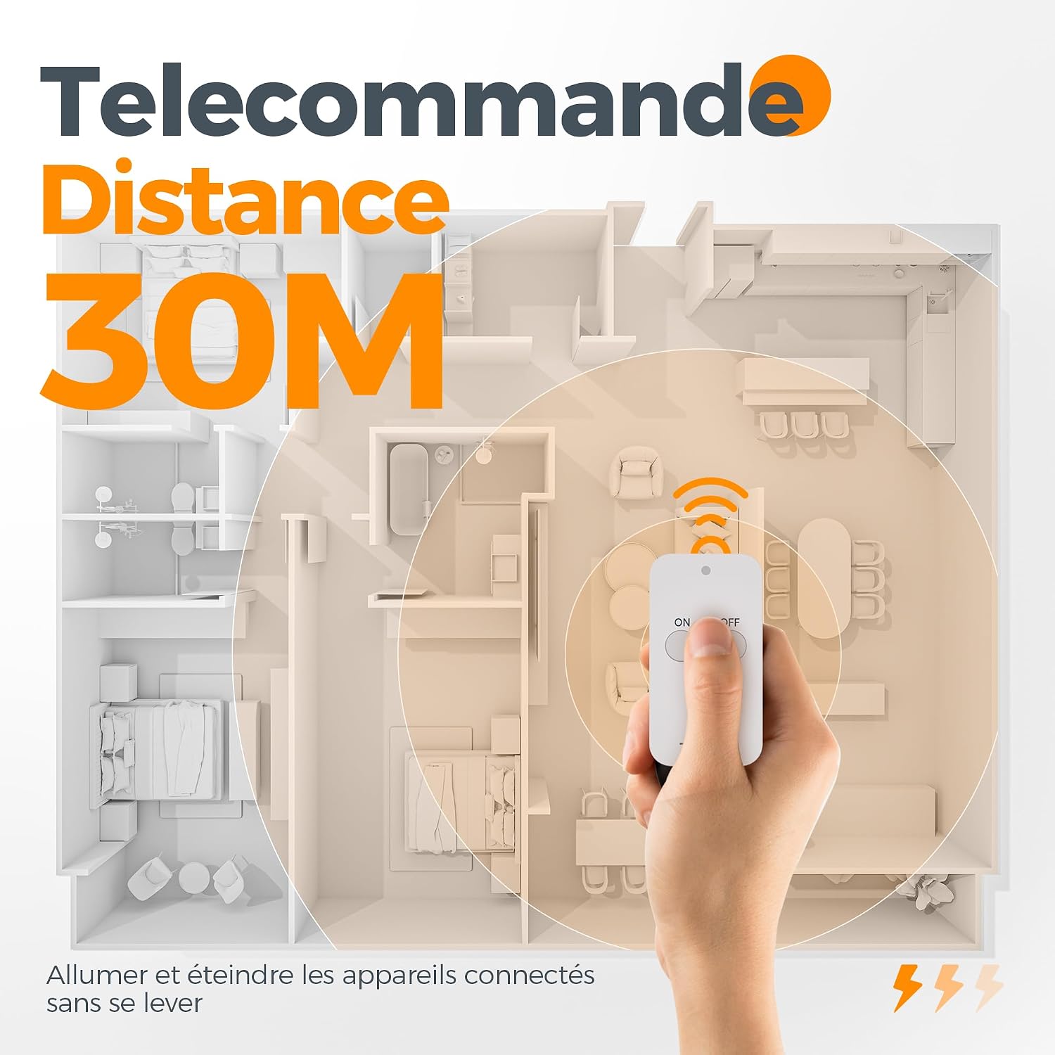 Detalle de TESSAN TS-WRC01-DE draadloze afstandsbedieningsstekker, 30,5 m, 3600 W