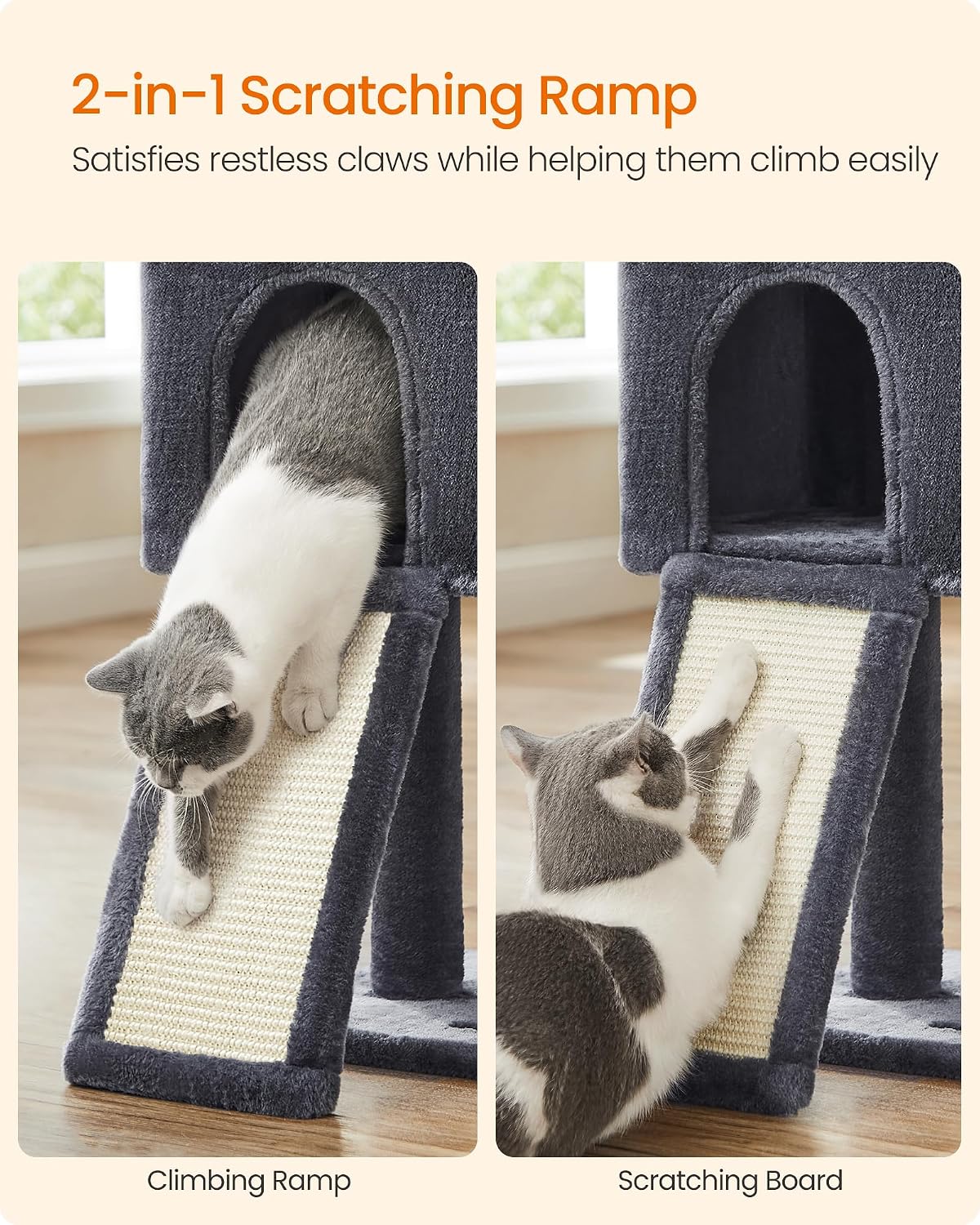 Detalle de FEANDREA PCT143G01 Cat Tree with Sisal Scratching Ramp and Plush Cave