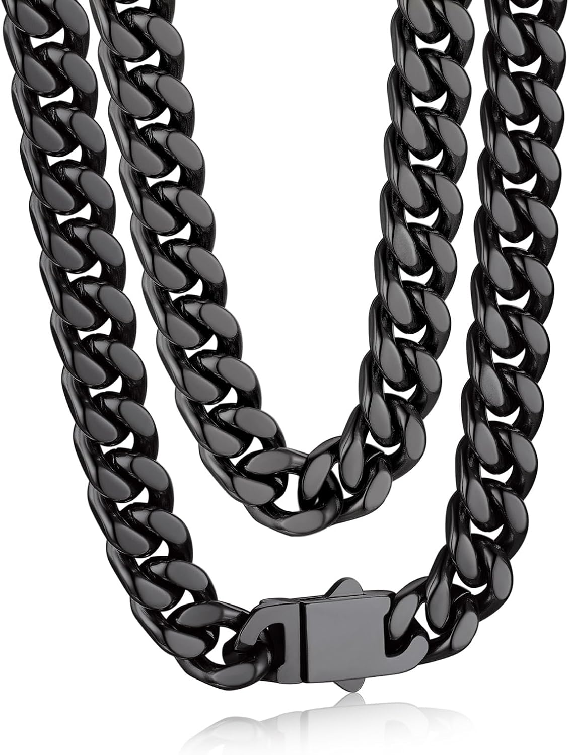 Detalle de Bandmax Panzerkette Herren aus Edelstahl (316L) 5/7/9/12 mm – kubanische Gliederkette schwarz mit auswahlbarer Länge