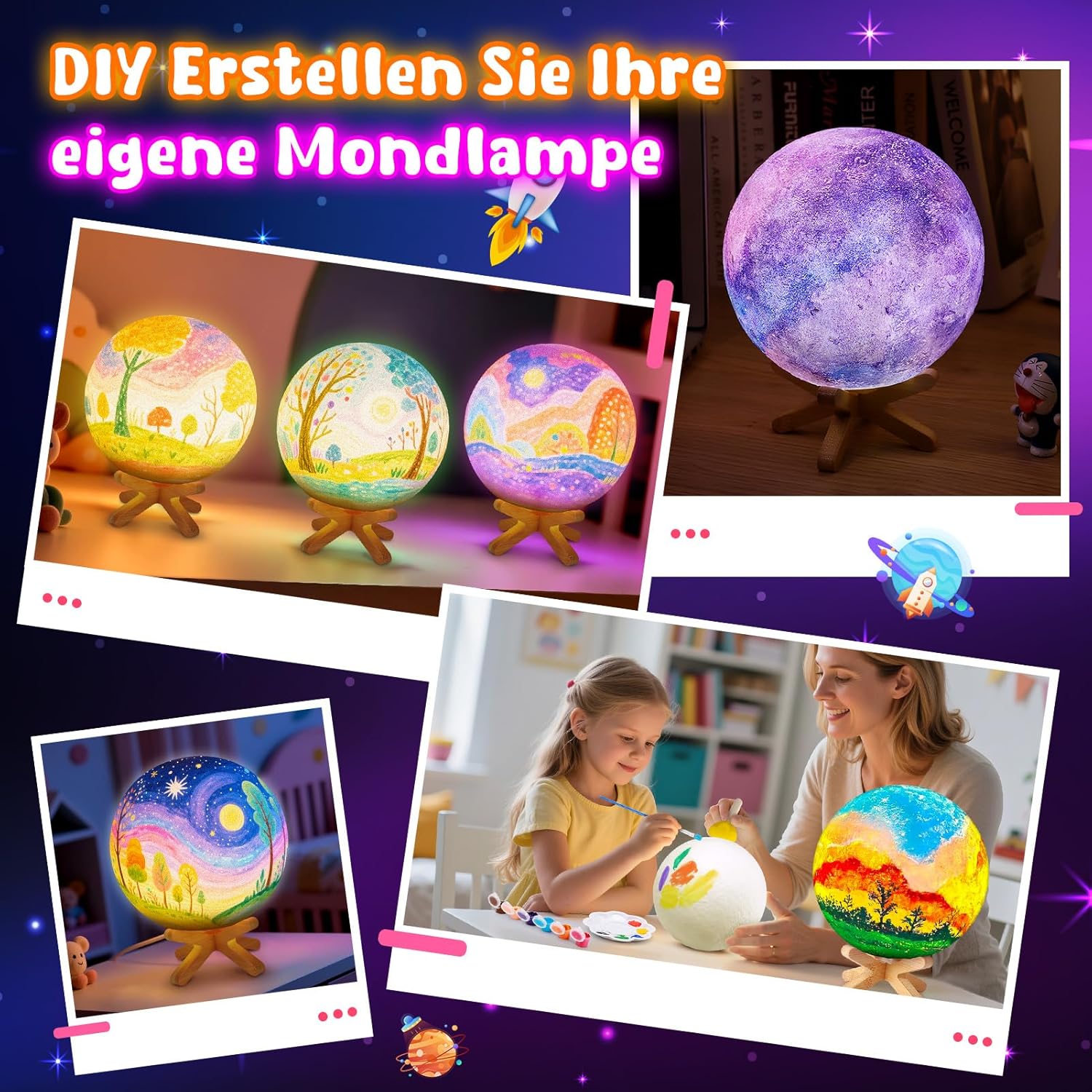 Detalle 2 de Toyzey Mondlampen-Bastelset ab 6–12 Jahren – Kreatives Nachtlicht Basteln für Mädchen und Jungen