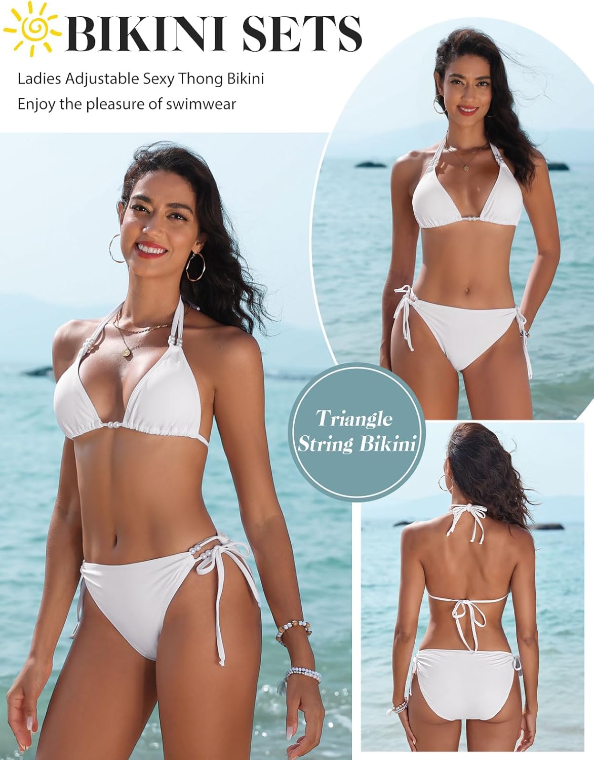 Thumbnail 2 de CMTOP Bikini donna due pezzi halter triangolo con imbottiture removibili e slip vita alta con coulisse