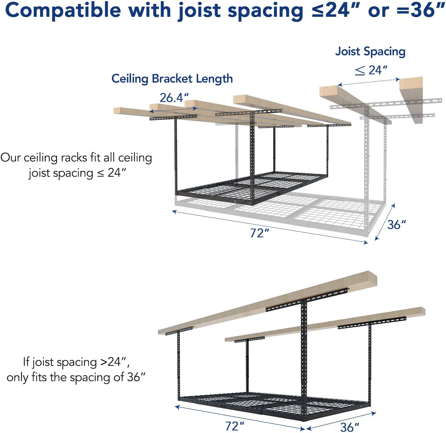 Thumbnail 4 de FLEXIMOUNTS 3x6 Overhead Garage Storage Rack – 450 lbs Capacity, 72" L x 36" W x 22–40" H (Classic Series)
