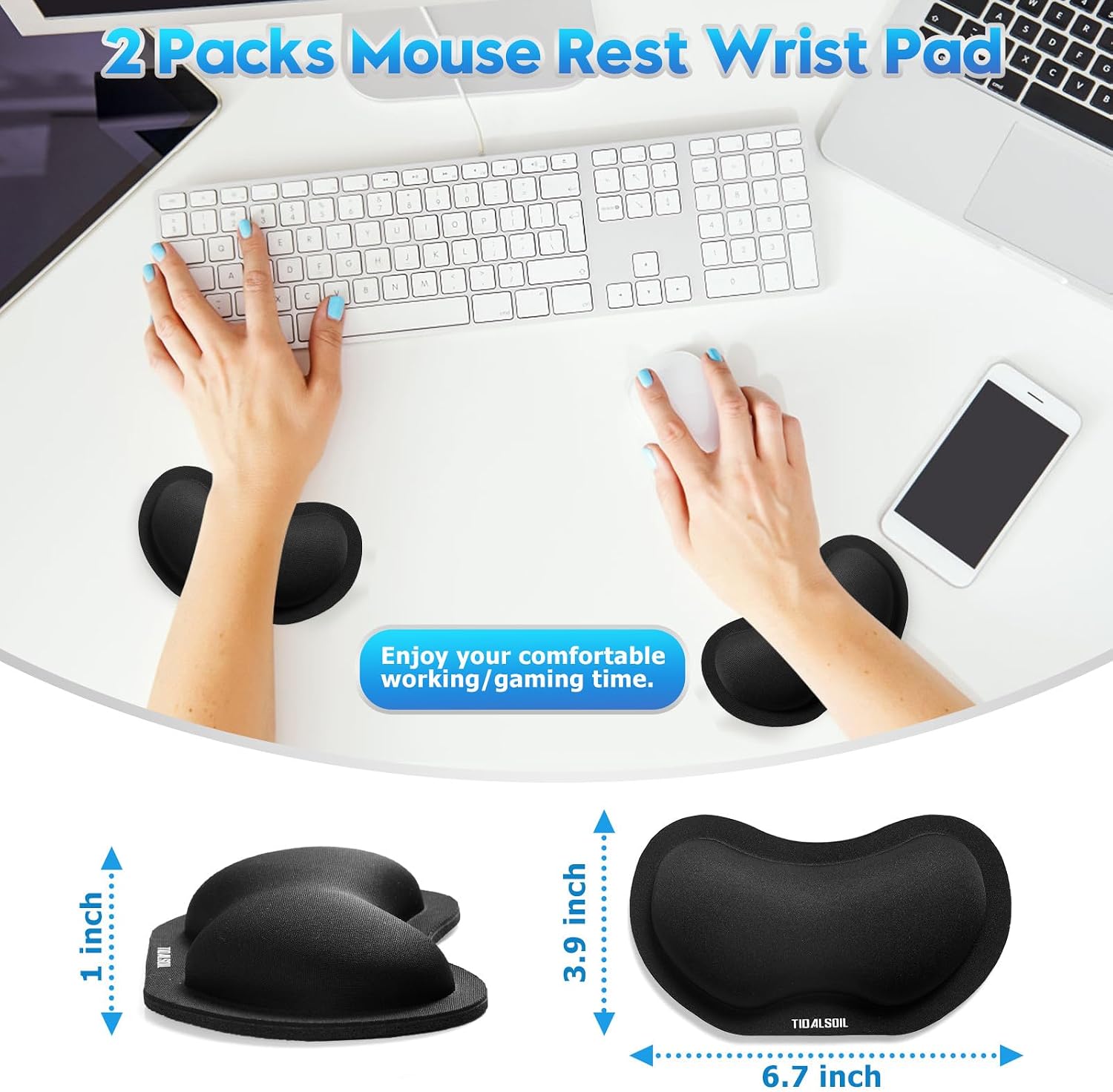 Detalle de TIDALSOIL Mouse Wrist Rest 2-Pack: Ergonomic Support with Anti-Slip Base