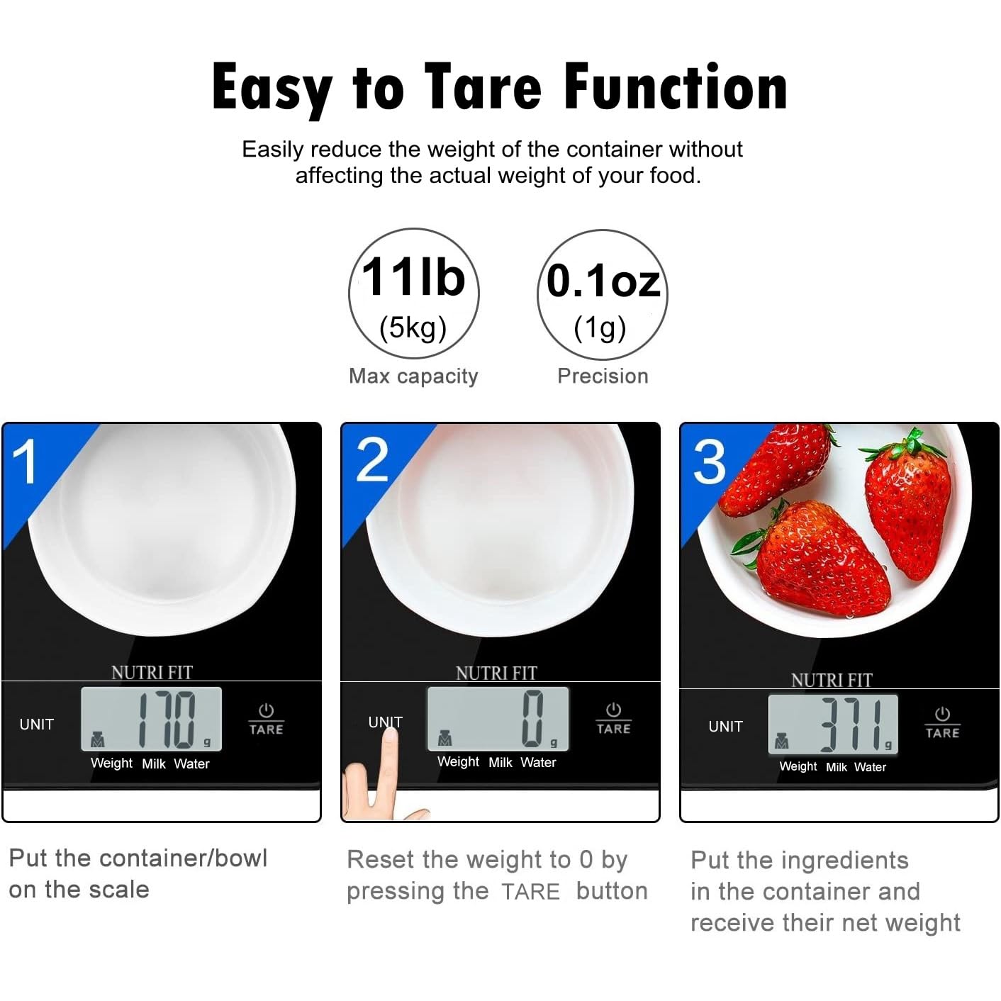 Detalle 2 de NUTRI FIT EK9159 digitale keukenweegschaal van gehard glas, 5 kg, 1 g