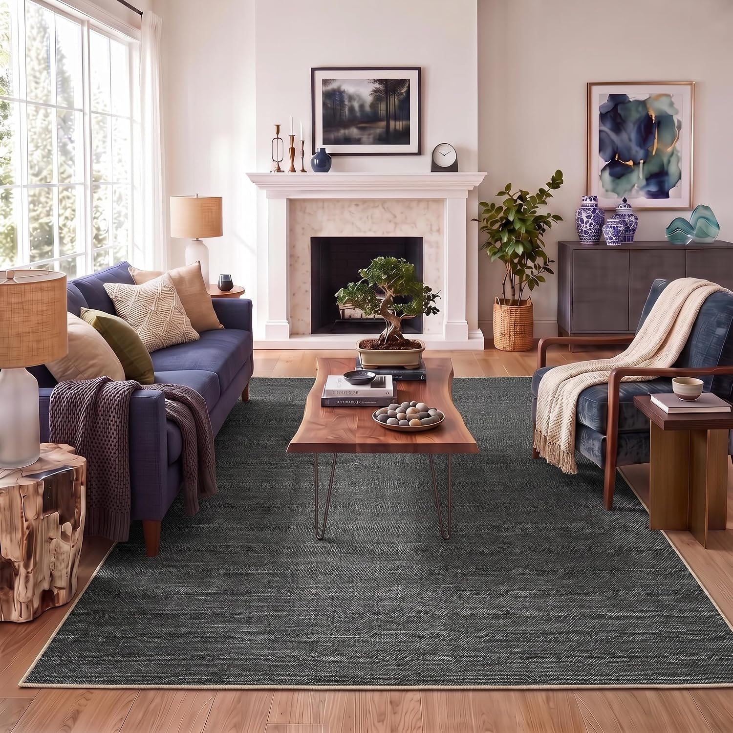 Detalle de GarveeHome Solid Rug Black 6x9 Indoor/Outdoor Area Rug, Washable Low-Pile