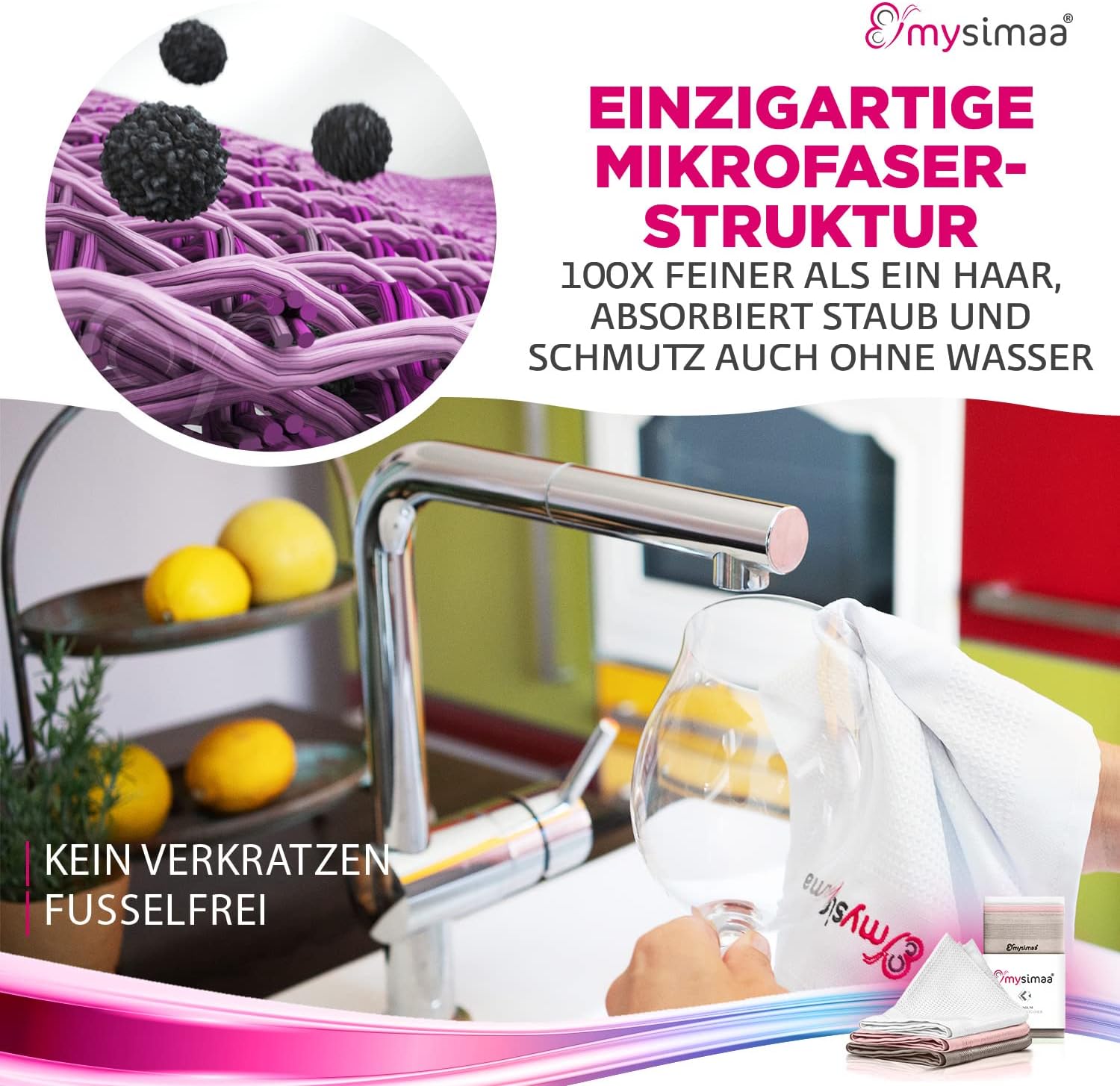 Thumbnail 3 de mysimaa Mikrofasertücher 40x40 – Fenstertuch Streifenfrei, Autopflege, Putzlappen Küche