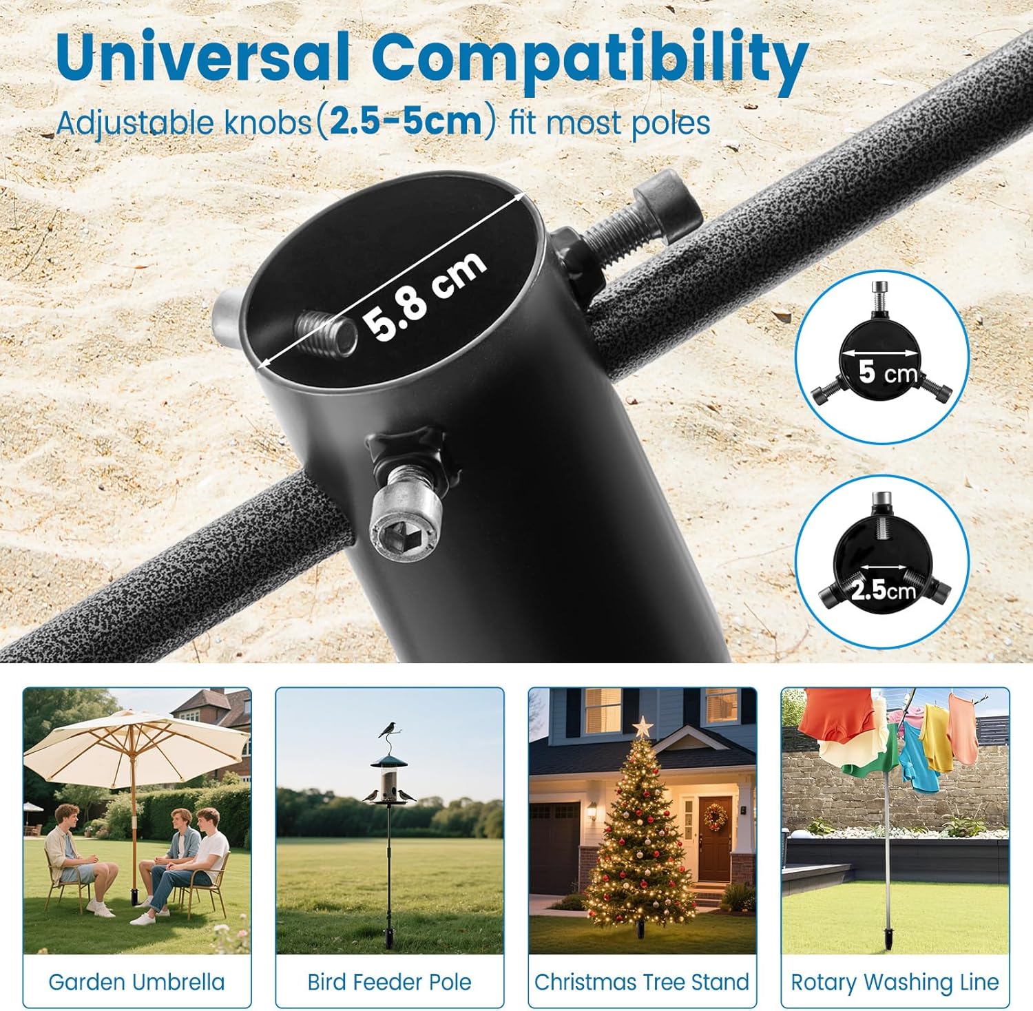 Thumbnail 6 de CJYMMFAN Heavy-Duty Parasol Anchor & Rotary Washing Line Spike (6-Spiral Corkscrew Base)