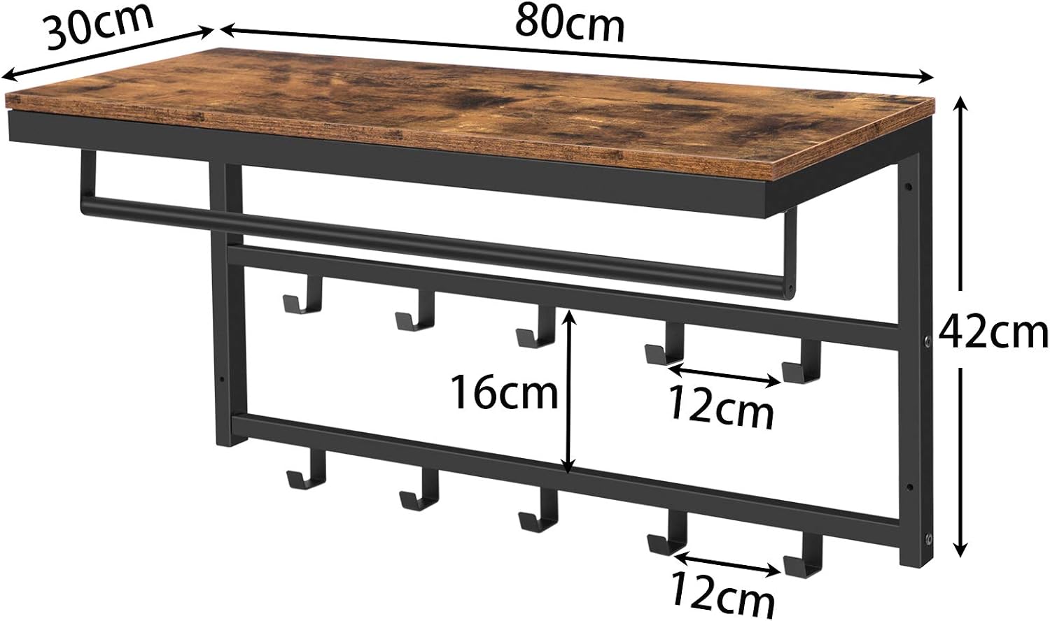 Detalle de HOOBRO EBF12YM01 wandgarderobe met legplank, roede en 10 haken
