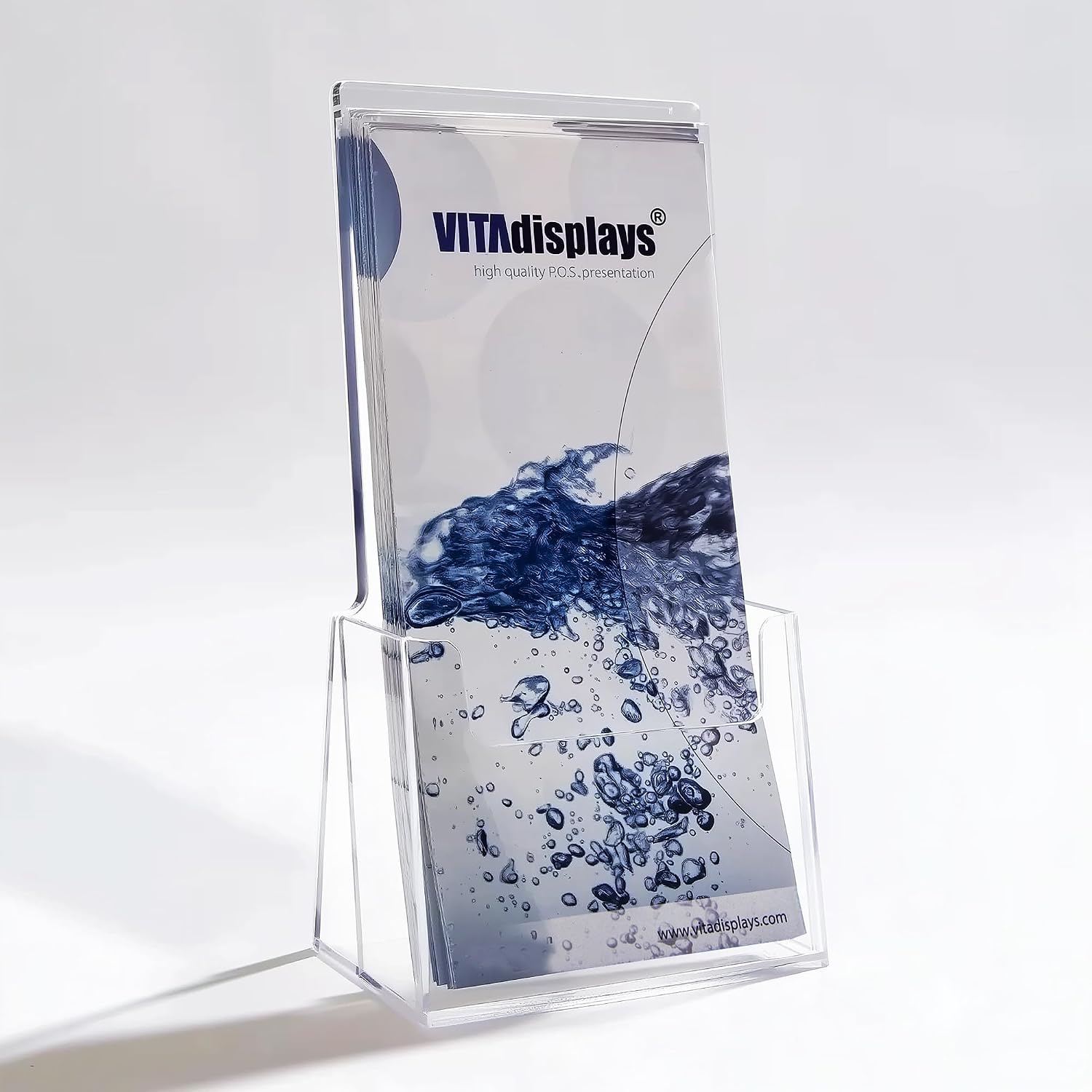 Detalle de VITAdisplays 2 porte-brochures DIN Lang (DL) en polystyrène transparent