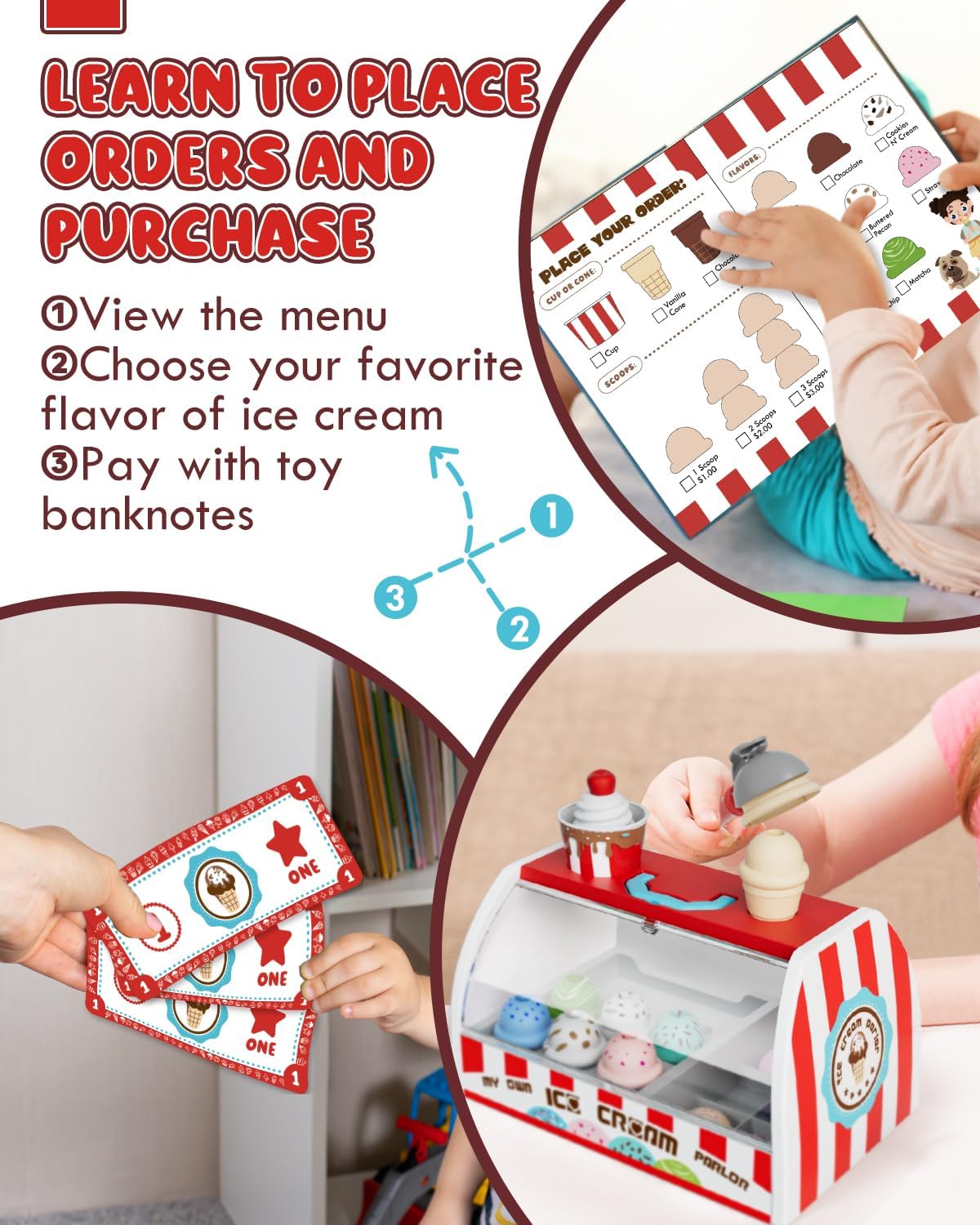 Detalle 2 de Lehoo Castle Ice Cream Toys for Kids – All-in-One Ice Cream Counter Set (Red) for 3+