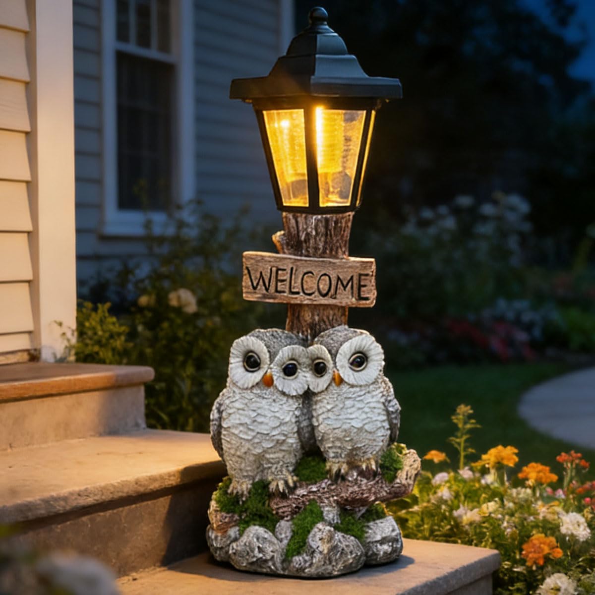 Detalle 2 de Solar Owl Garden Statue, 40 cm