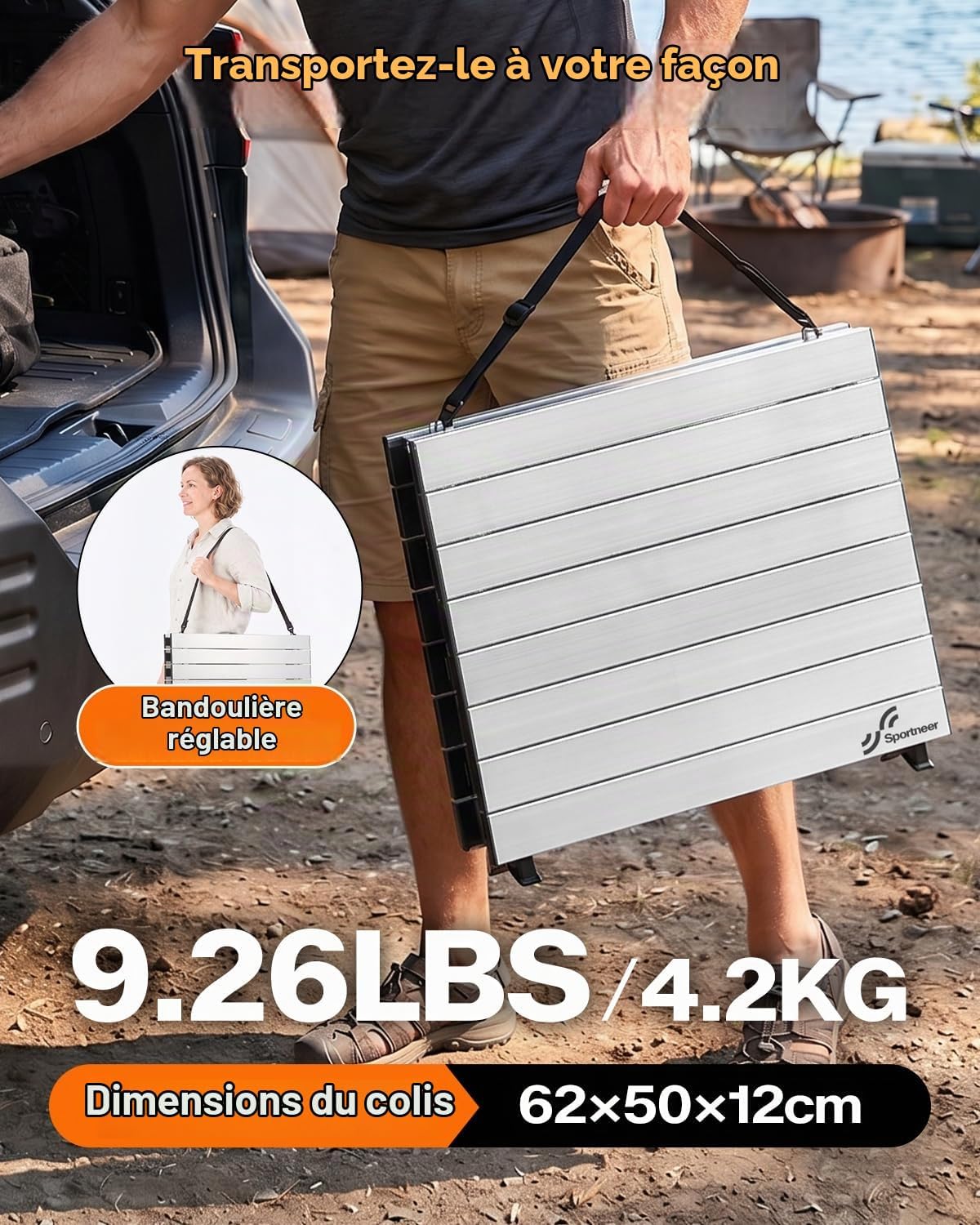 Thumbnail 5 de Sportneer Y21-80602-77-TSEU opvouwbare campingtafel 90 x 60 cm in aluminium