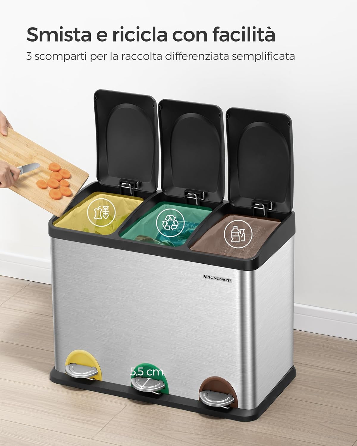 Detalle de Cestino triplo da cucina 45 L SONGMICS
