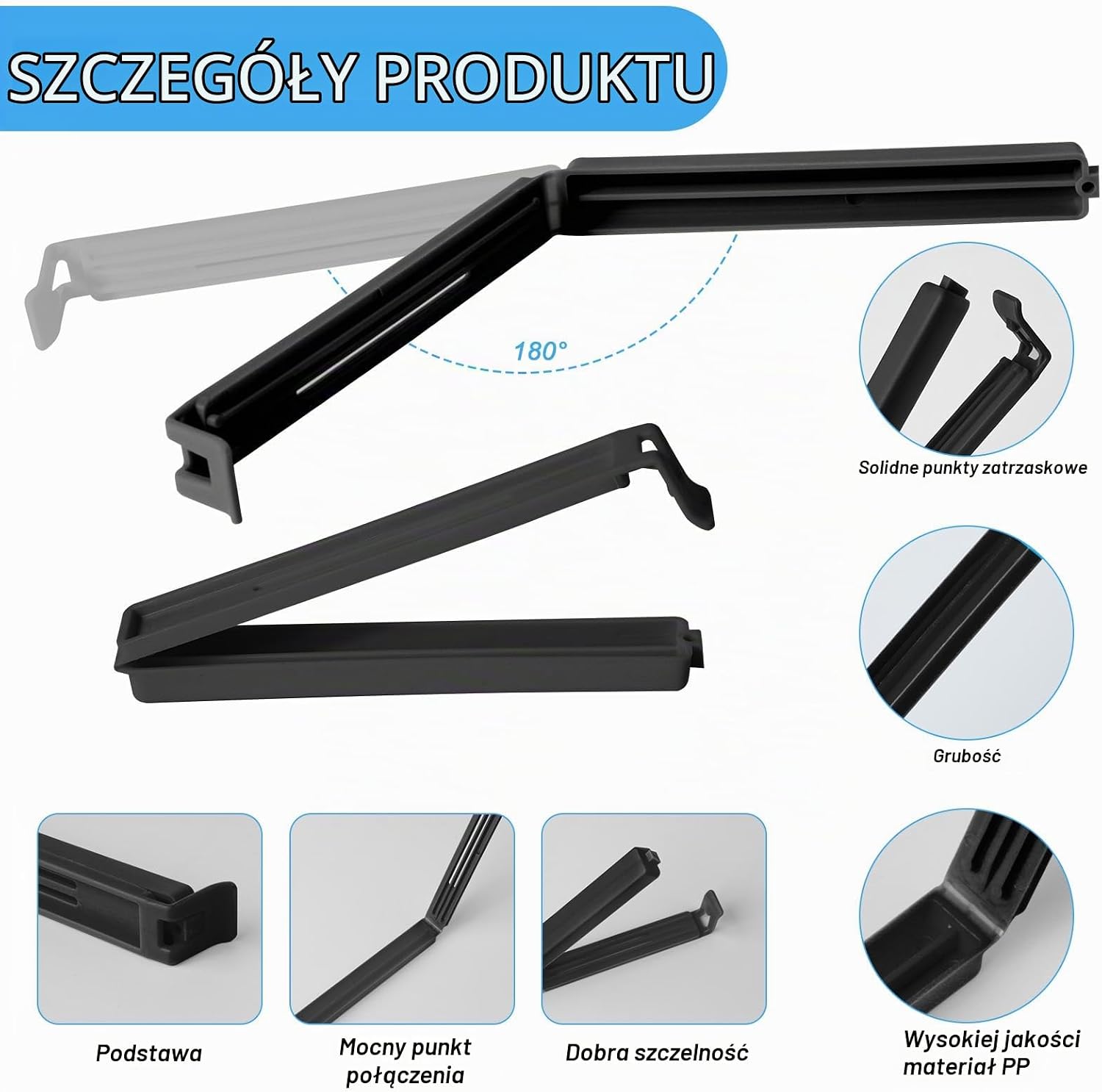 Detalle de AiQInu Food Sealing Clips-30pcs-Black – klipsy do torebek, 30 szt., 7 i 11 cm