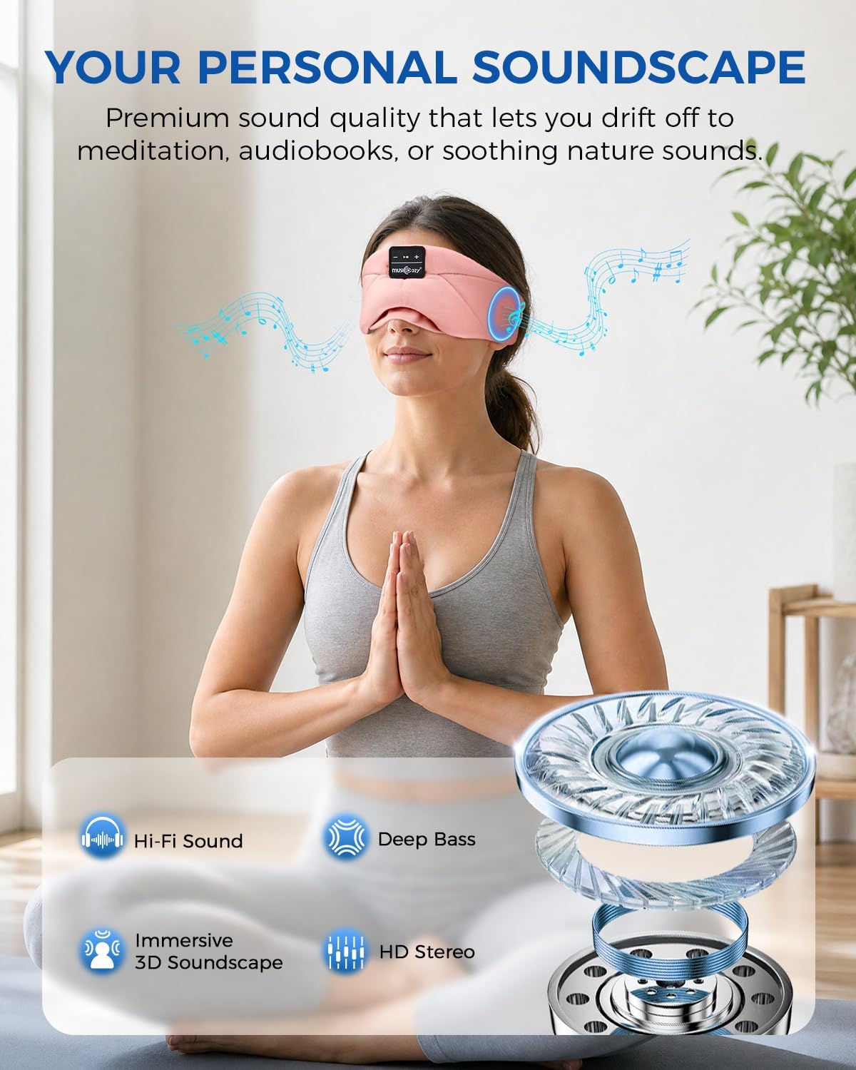 Detalle de MUSICOZY Sleep Mask Headphones: 100% Blackout Bluetooth Eye Mask with Ultra-Thin Speakers