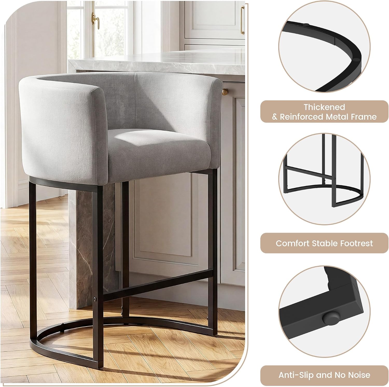 Thumbnail 6 de GRUSIGN BY-TEZ Chenille Counter-Height Bar Stools, Set of 4, Gray