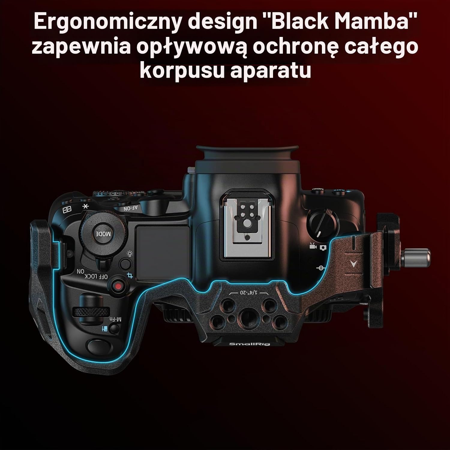 Detalle 2 de SMALLRIG 4975 Black Mamba – klatka do Canon EOS R5 Mark II z mocowaniami 1/4″ i 3/8″