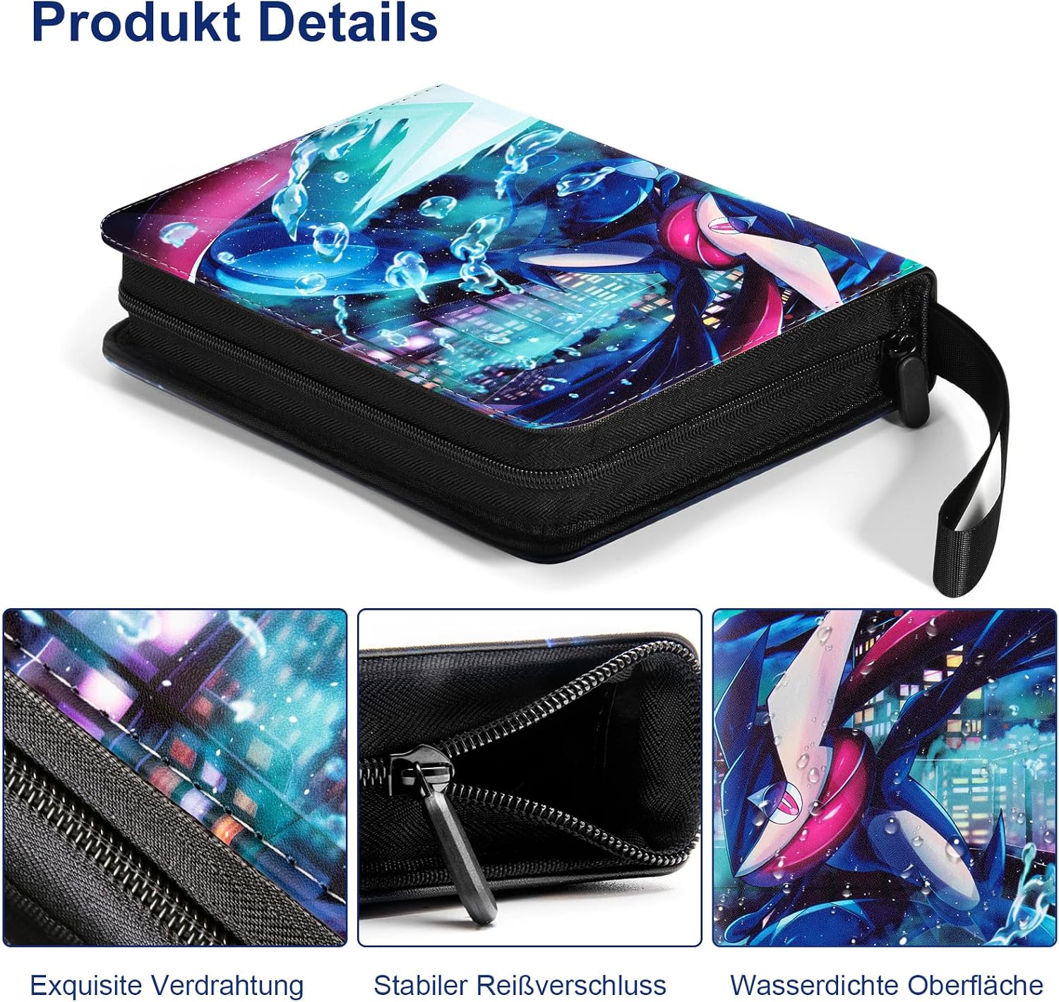 Detalle de Sammelalbum für Pokemon Karten – 50 Seiten, 400 Taschen, wasserdicht, Reißverschluss, 4 Taschen pro Seite