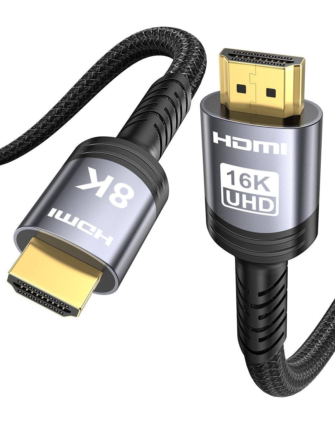 Detalle de Sniokco SN-16KHD-1.5M HDMI 2.2-kabel van 1,5 m, 96 Gbps en gevlochten nylon