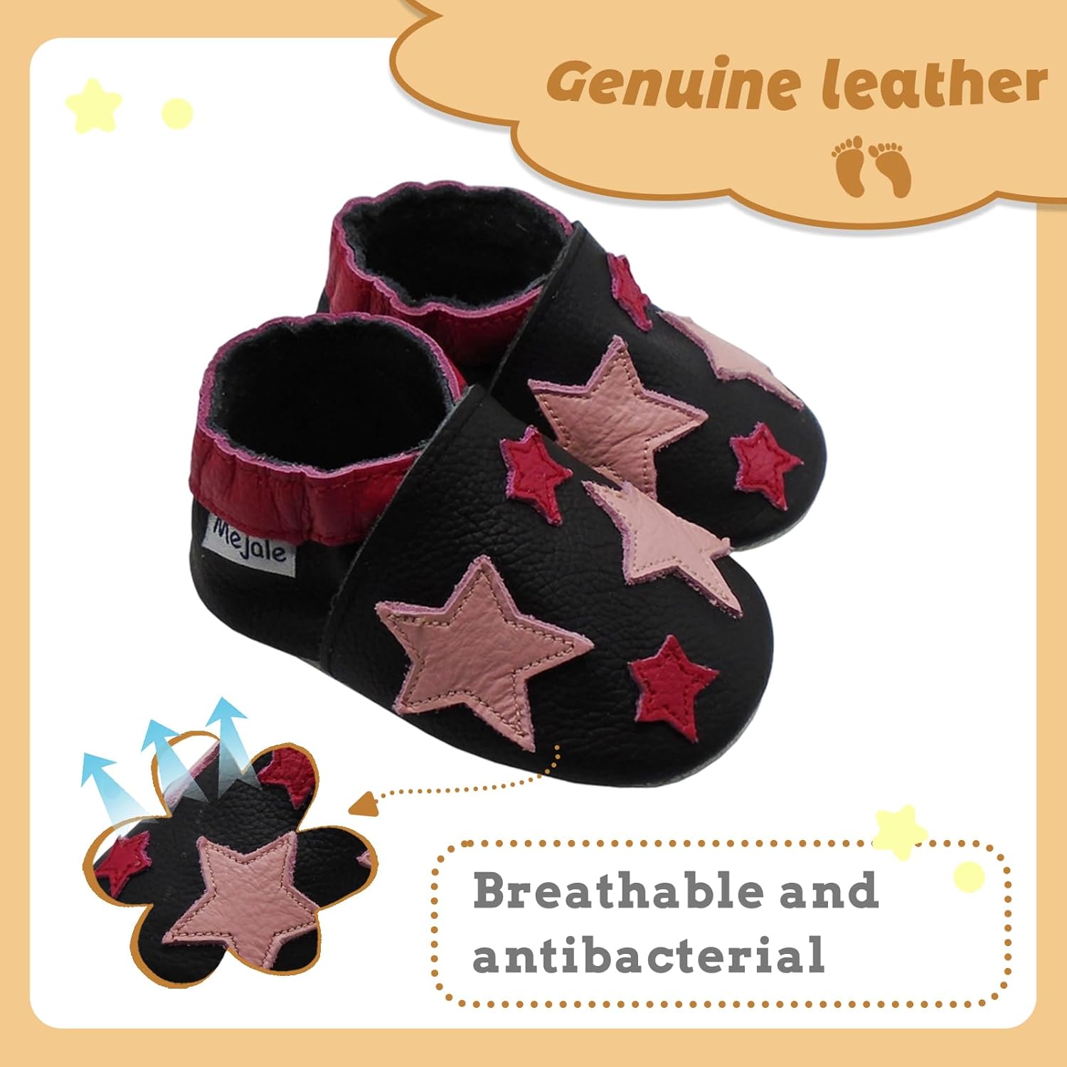 Thumbnail 1 de Mejale chaussons bébé en cuir doux à dessin animé étoiles, premiers pas antidérapants