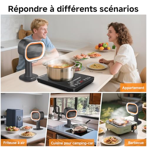 Thumbnail 7 de AMZCHEF hotte aspirante portable avec hauteur télescopique et inclinaison 40°, 4 modes, filtre en aluminium — Noir