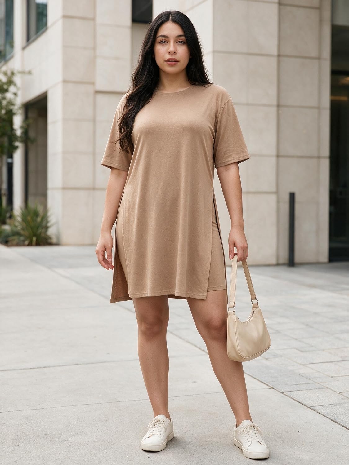 Thumbnail 4 de AXOSY Women Plus Size 2-Piece Tunic Top and Skinny Biker Shorts Set for Summer