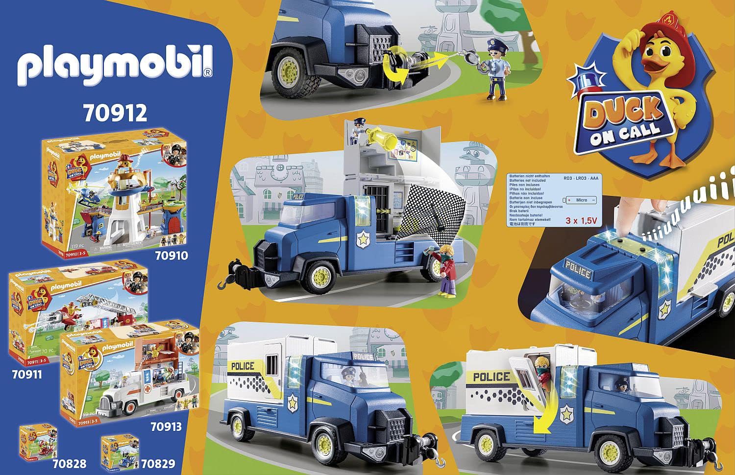 Detalle 2 de PLAYMOBIL Duck ON Call 70912: Polizei Truck mit Zentrale, Licht und Sound – Spielzeug ab 3 Jahren