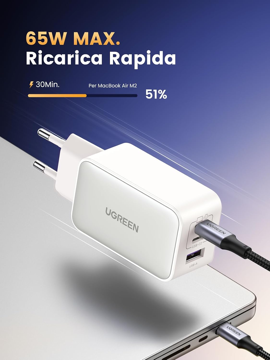 Detalle 2 de UGREEN Nexode 65W Caricatore USB C GaN