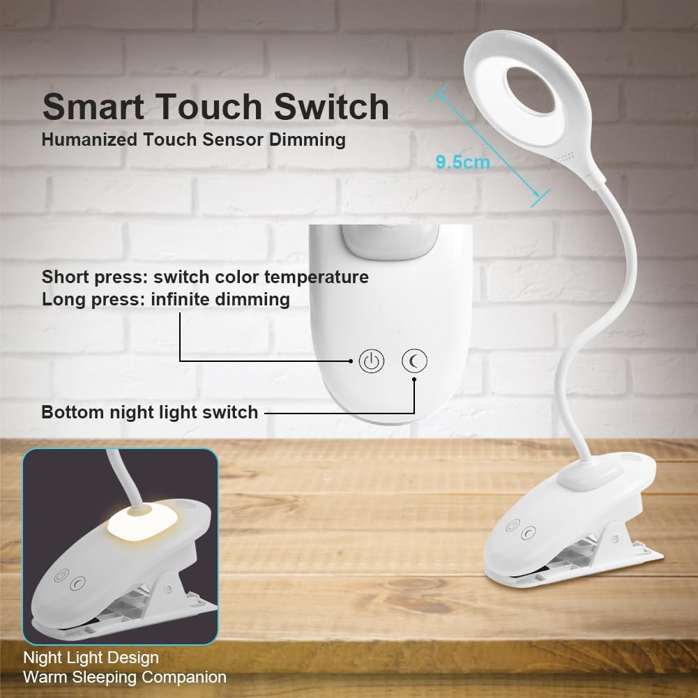 Thumbnail 3 de URAQT Lampada da Lettura a Clip: lampada da tavolo LED con controllo touch e dimmer, 3 temperature di colore, 360° e USB