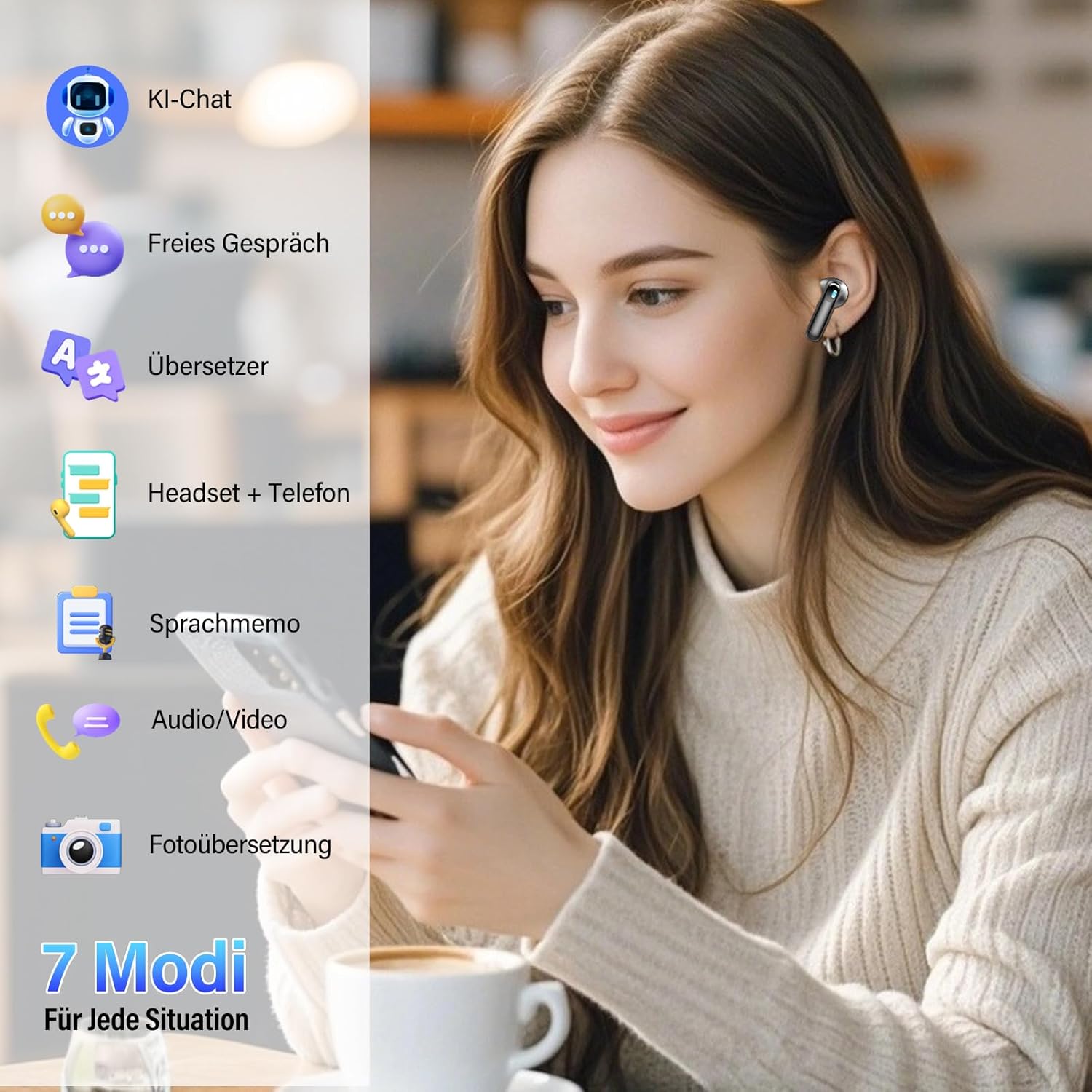 Thumbnail 3 de KI Übersetzer Kopfhörer 3-in-1 Echtzeit-Sprachübersetzer (164 Sprachen) mit ANC, Mic & App