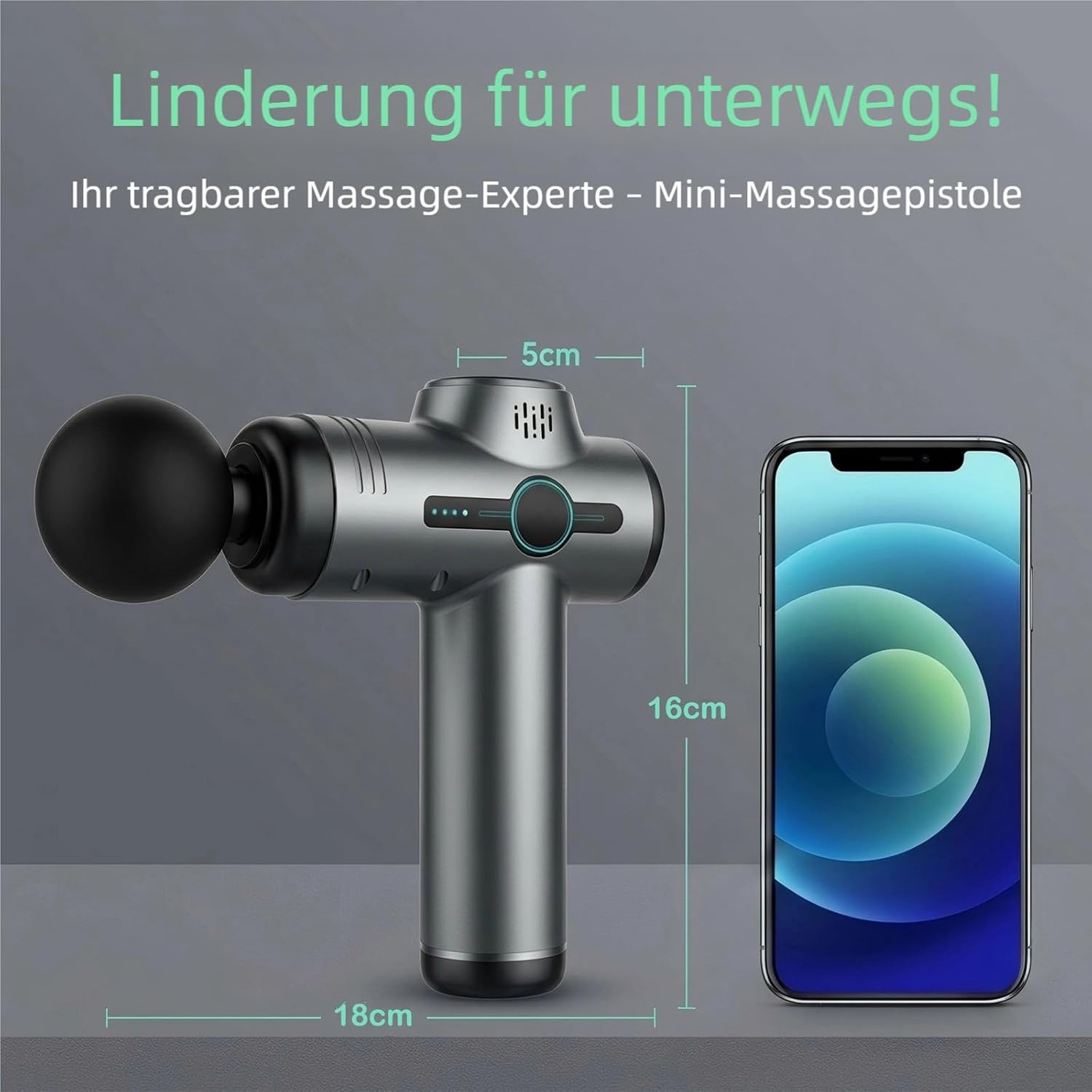 Detalle de KUMAIGO Mini Massagepistole für Nacken & Schulter – 6 Stufen, 6 Köpfe, Ultra leise, USB‑C wiederaufladbar (Grün)