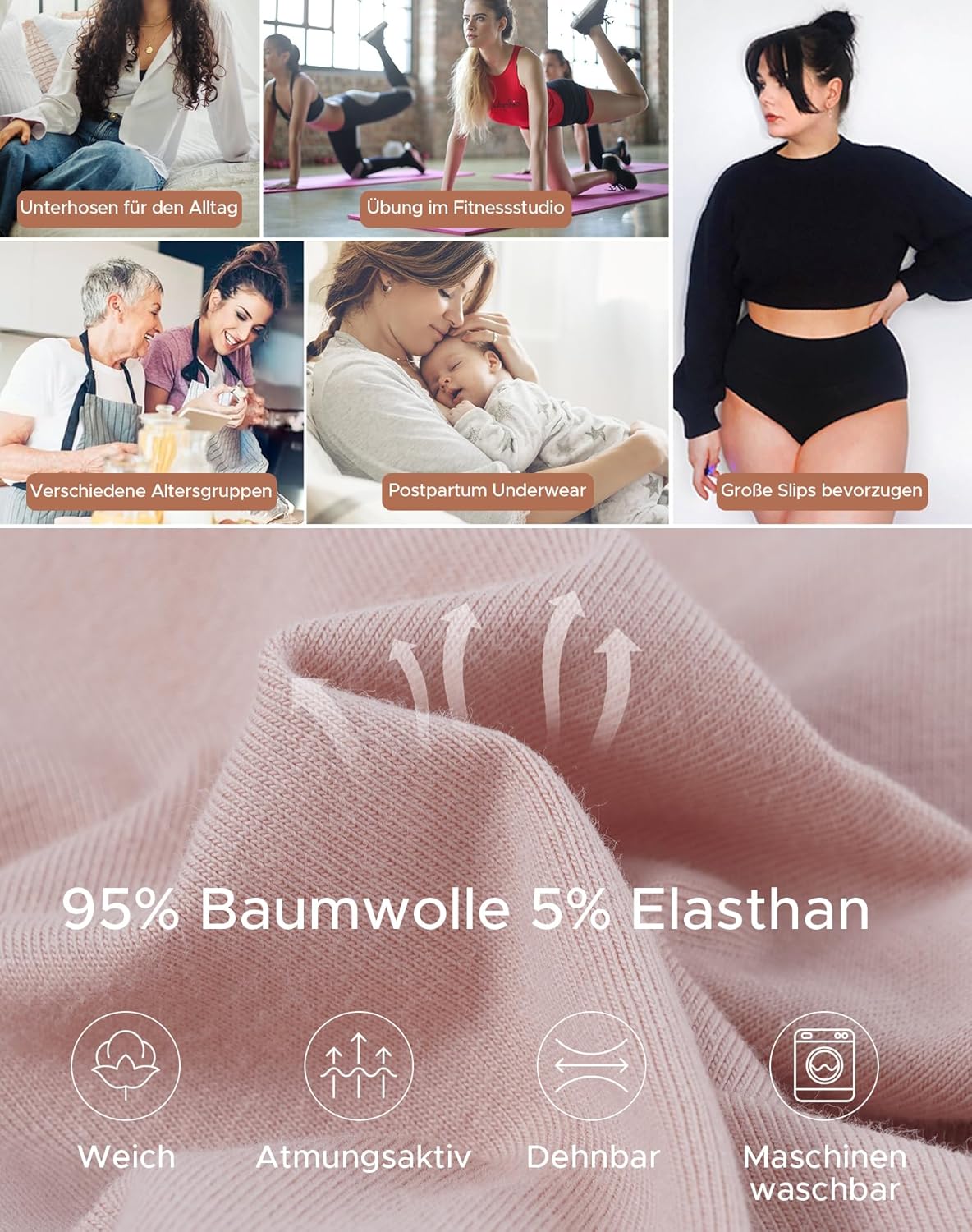 Thumbnail 4 de INNERSY Damen Baumwolle Stretch Slips Hohe Taille – 5er Pack