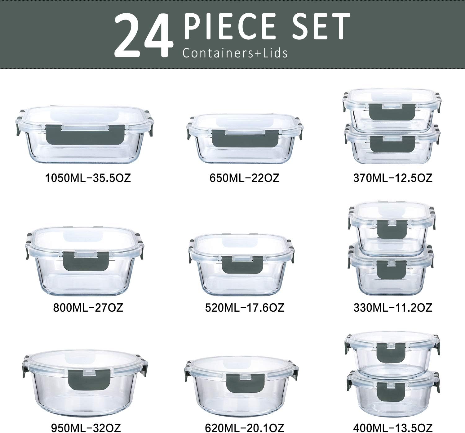 Detalle 2 de M MCIRCO 24-Piece Glass Food Storage Containers 🍱