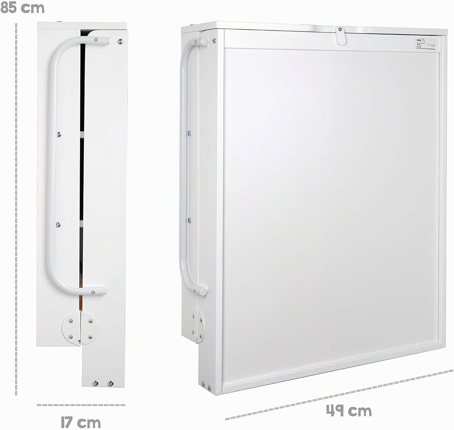 Thumbnail 6 de Roba Table à Langer Murale Rabattable + Matelas à Langer Imperméable – Style Gris Piqué, Bois Laqué Blanc