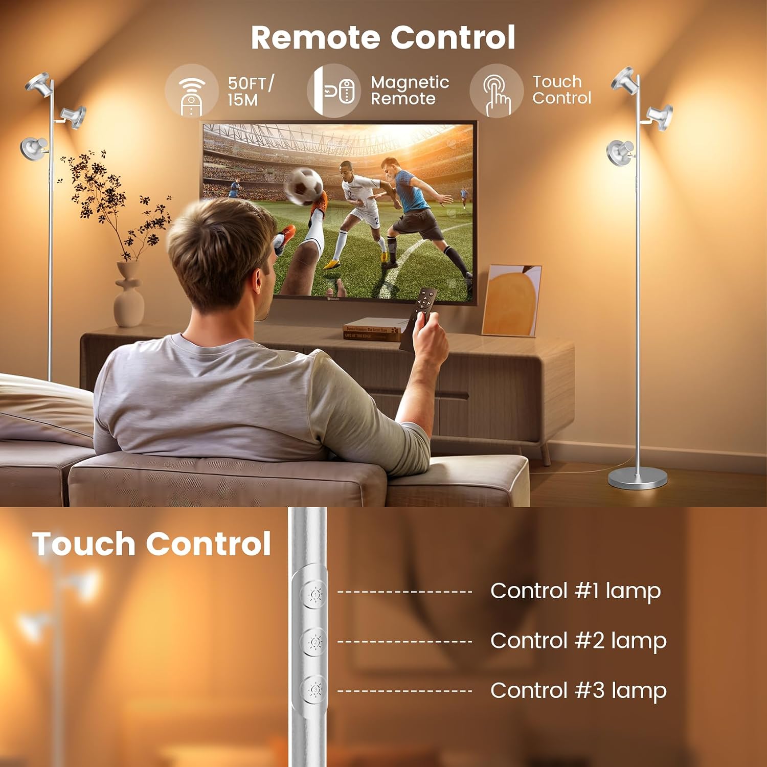 Detalle de SIBRILLE FLH-036-F1 36W LED Tree Floor Lamp, Dimmable with Remote and Touch Control