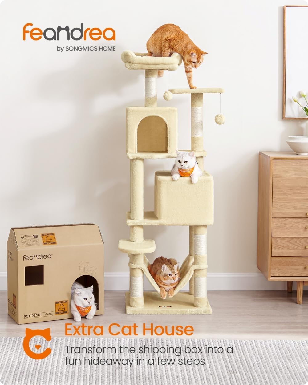 Detalle 2 de Feandrea UPCT192M01 59.5-Inch Cat Tree with 5 Scratching Posts and 2 Perches