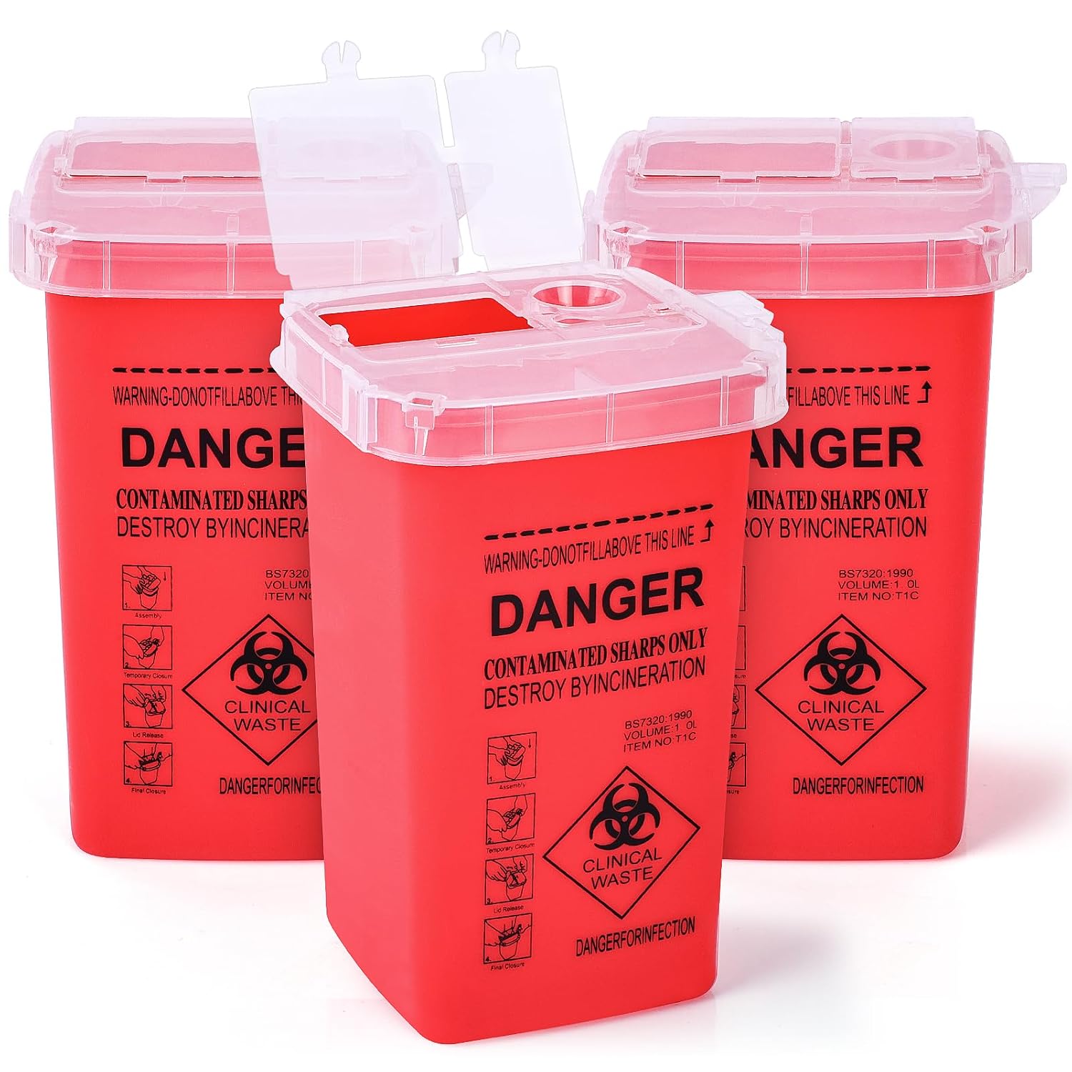 Detalle de MITINU MT-3 Sharps Containers, 1-Quart 3-Pack with Needle Removal Port