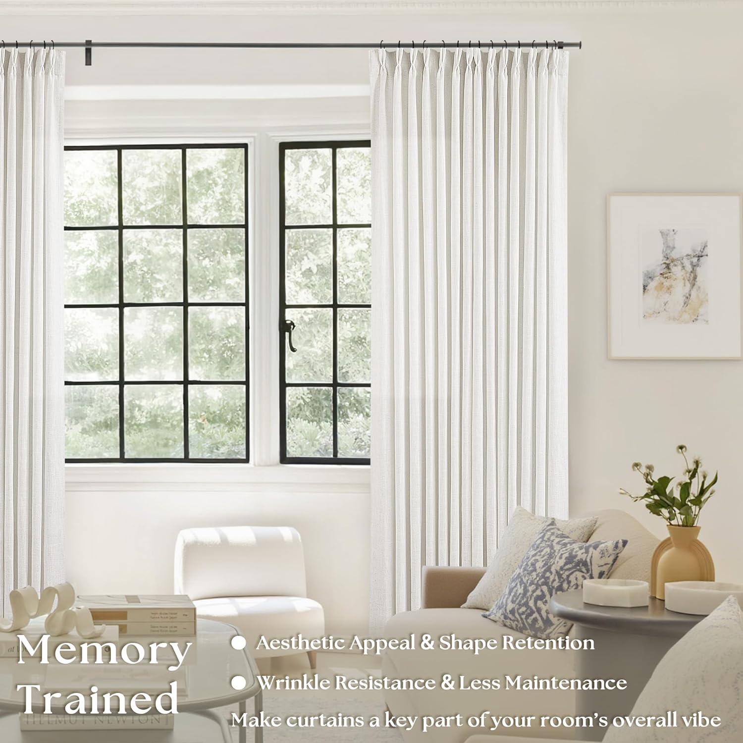Thumbnail 1 de Textured Linen Pleated Curtains 108 in, 2 Panels 🪟