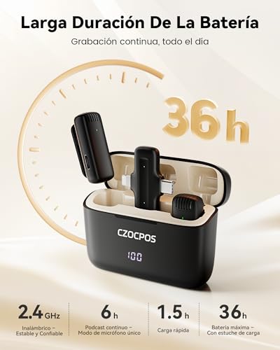 Thumbnail 3 de CZOCPOS 2 Micrófonos Inalámbricos para Phone y Android con Estuche de Carga