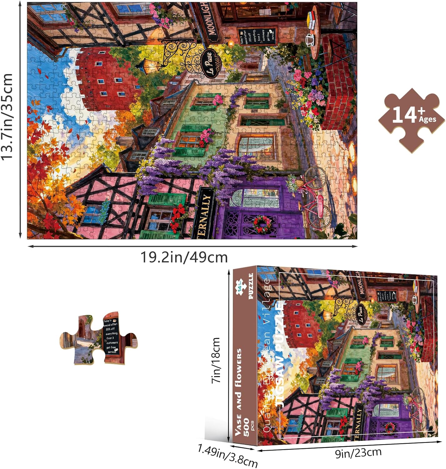 Detalle de HUADADA Puzzle 500 Teile – Klassische Puzzle für Erwachsene, Europäisches Dorf