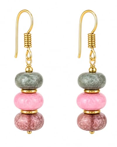 Detalle de Gempires Natural Gemstone Rondelle Bead Earrings, Multi Quartz – 8mm Drop