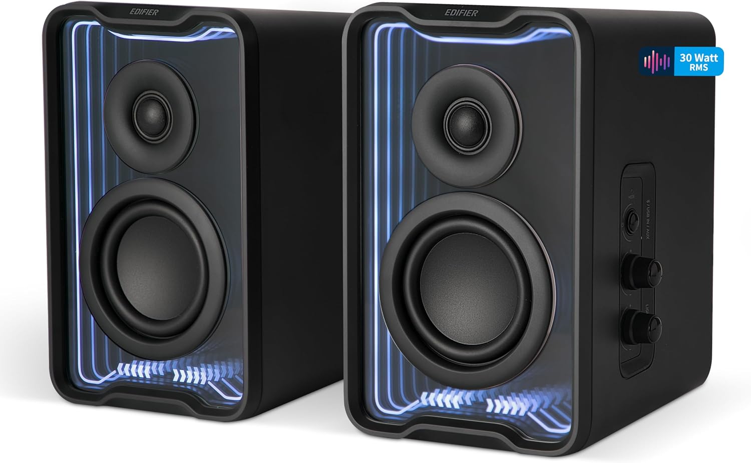 Detalle de Edifier QR30: Aktiver Desktop‑Lautsprecher mit Bluetooth 5.4, 30 W RMS, dynamische Lichteffekte