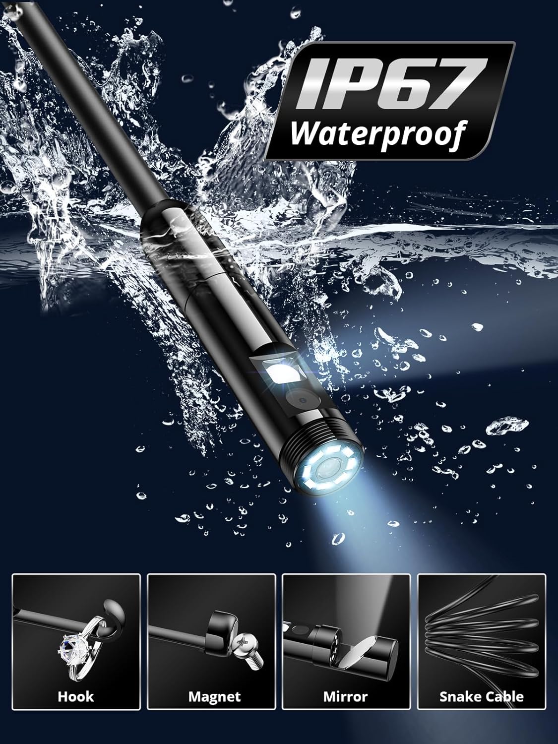Detalle de Acoath Dual-Lens Endoscope Inspection Camera with Light (1920P) and 3m Semi-Rigid Snake for Android & iOS