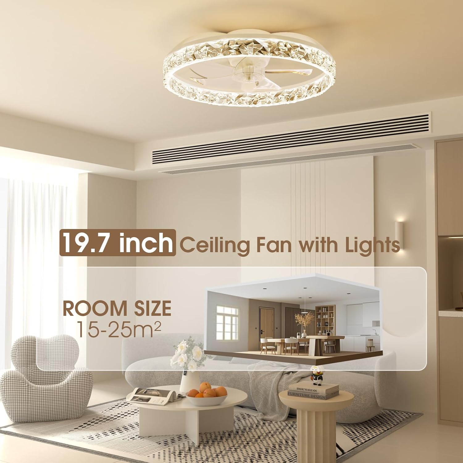 Thumbnail 5 de NIORSUN 50cm LED ceiling fan with lights, APP remote and dimmable 6-speed control (White)